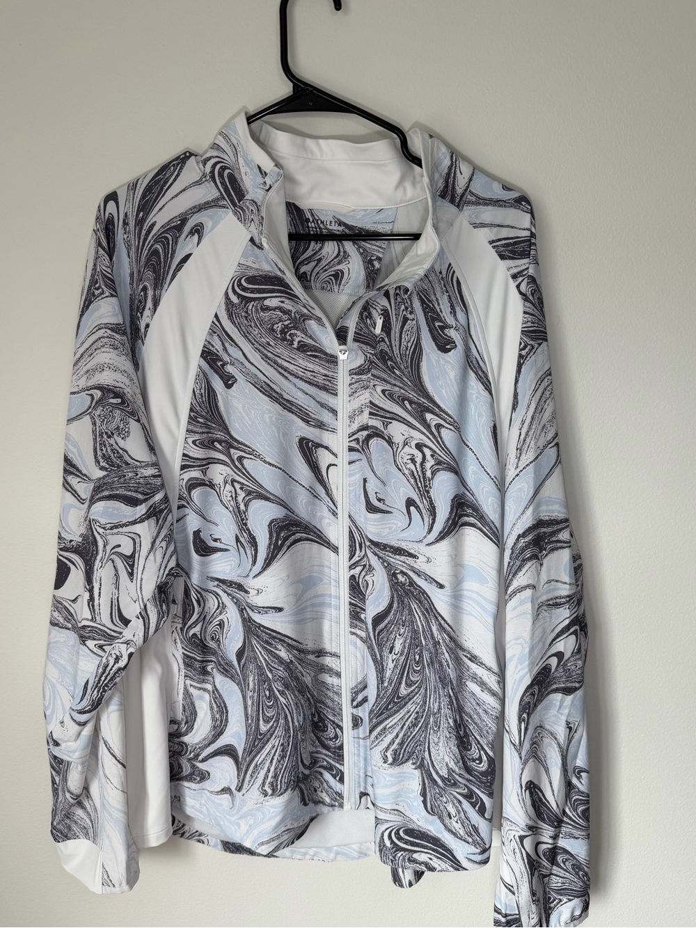 Athleta Men’s Marble-Print Zip Jacket in Light Blue and Black
